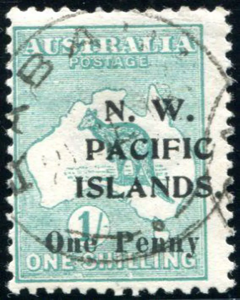 1918 "One Penny" on 1/- green. Fine used with neat ... Image 1++