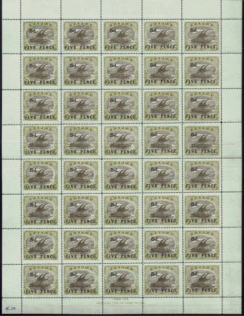 1931 5d on 1/- Ash printing in complete sheet of ... Image 1++