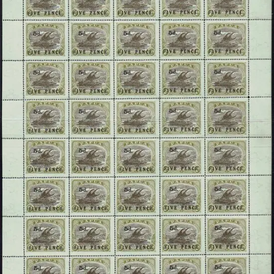 1931 5d on 1/- Ash printing in complete sheet of ...