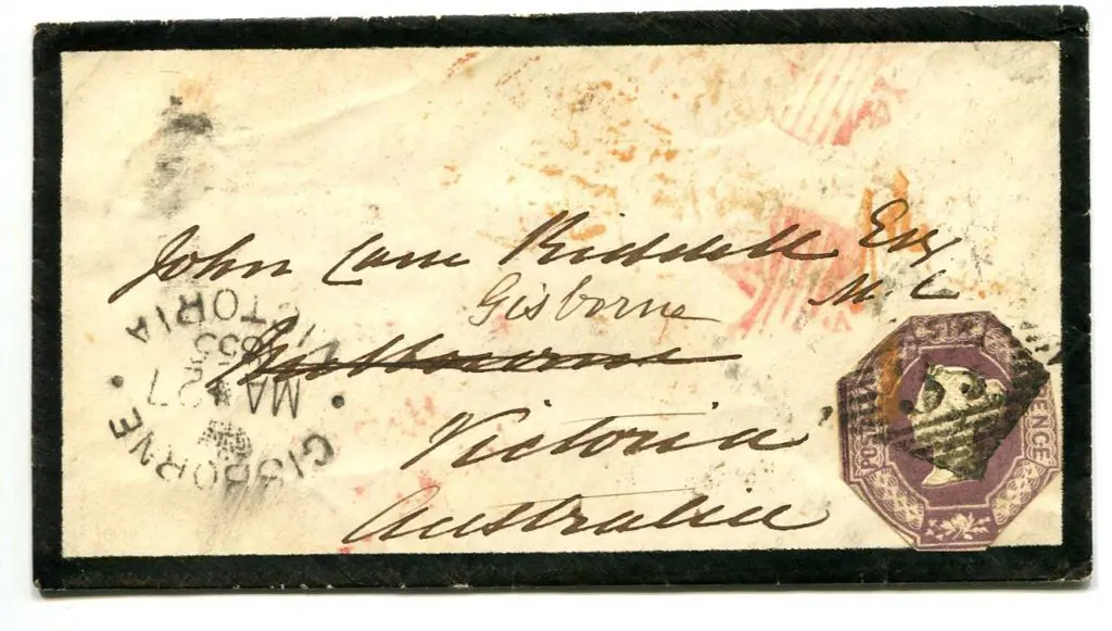 1854 (20th Dec) 6d purple QV embossed (cut to ... Image 1++