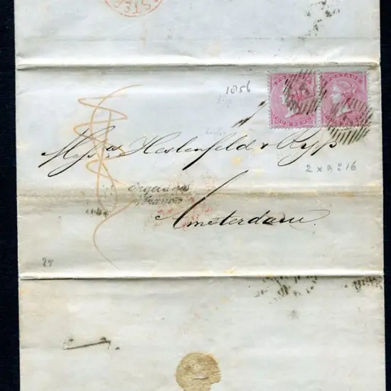 1856 London to Amsterdam 4d carmine on slightly ...