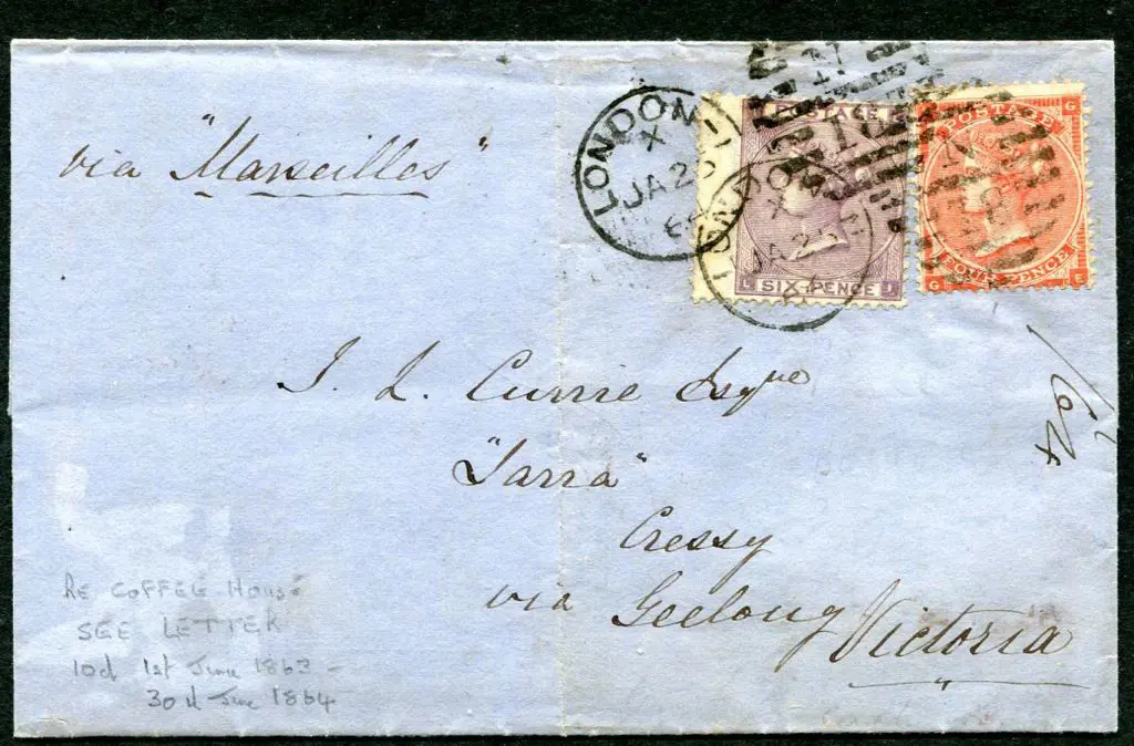 1864 (25th Jan) London to Victoria "via ... Image 1++