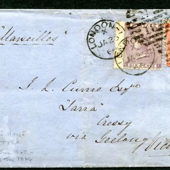 1864 (25th Jan) London to Victoria "via ...