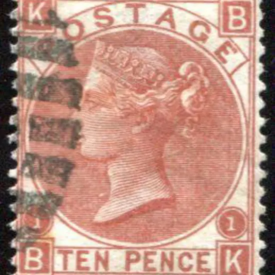 1867 10d deep red brown QV, plate 1. Fine used & ...