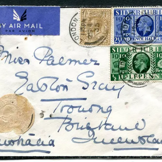 1935 (25th May) Mourning airmail cover to Brisbane ...