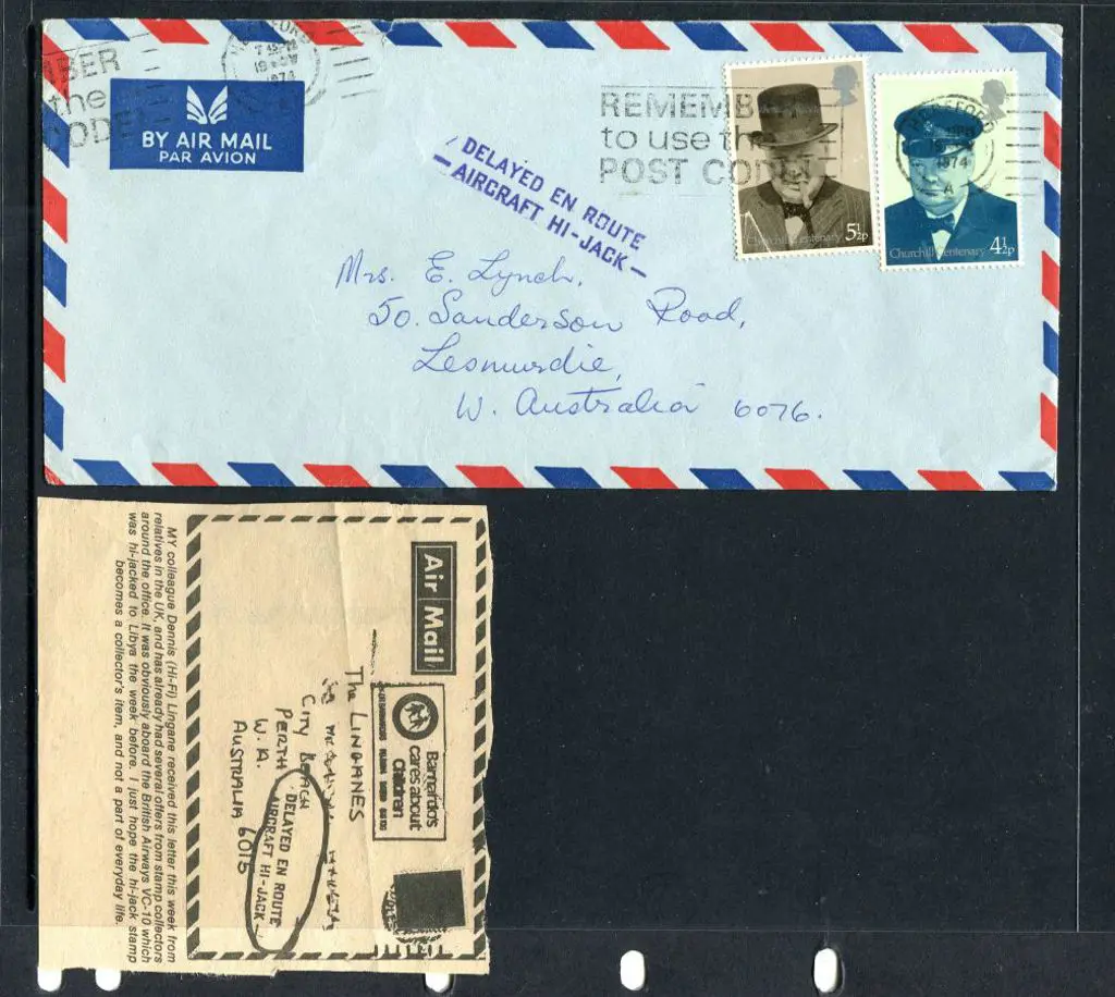 1974 London to Perth Airmail envelope with 4½p & ... Image 1++