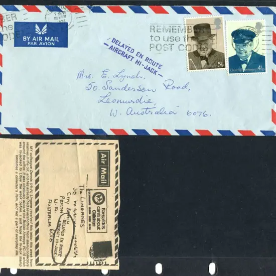 1974 London to Perth Airmail envelope with 4½p & ...