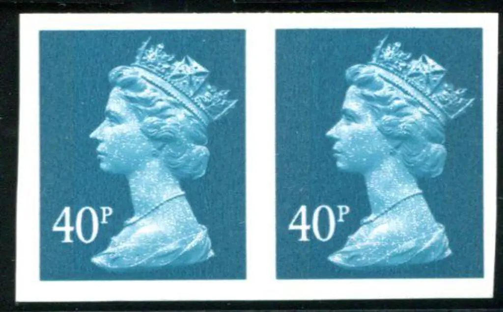 1993 40p turquoise-blue Machin imperforate pair. ... Image 1++