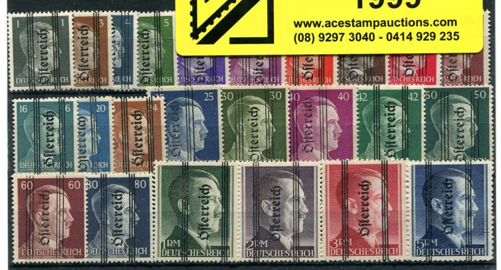Austria 1945 Hitler heads ovptd vertically to 5RM ... Image 1++