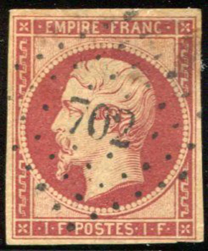 France 1853 1f carmine Napoleon imperf with four ... Image 1++
