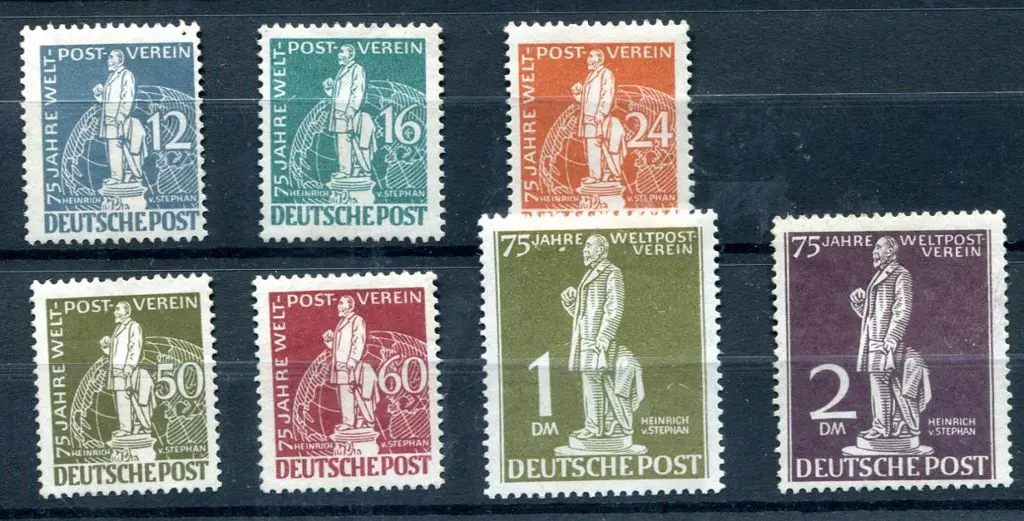 Germany-Berlin 1949 UPU set of 7. 12pf off-centre ... Image 1++