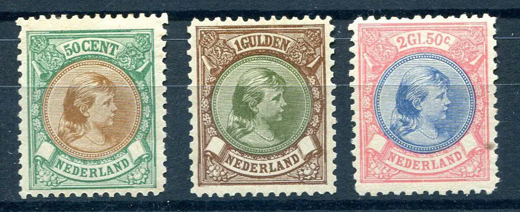 Netherlands 1891 50¢, 1g & 2g50 Queen Wilhelmina ... Image 1++