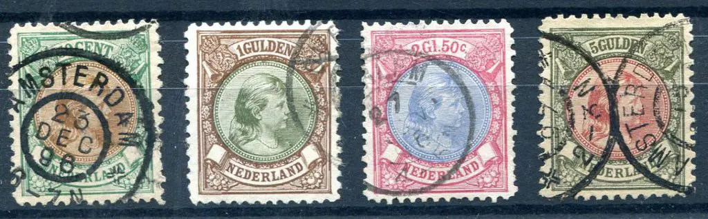 Netherlands 1891 50¢, 1g, 2g50 & 5¢ Queen ... Image 1++