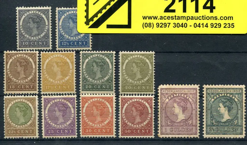 Netherlands Indies 1902/09 10¢ to 2½g Queen ... Image 1++
