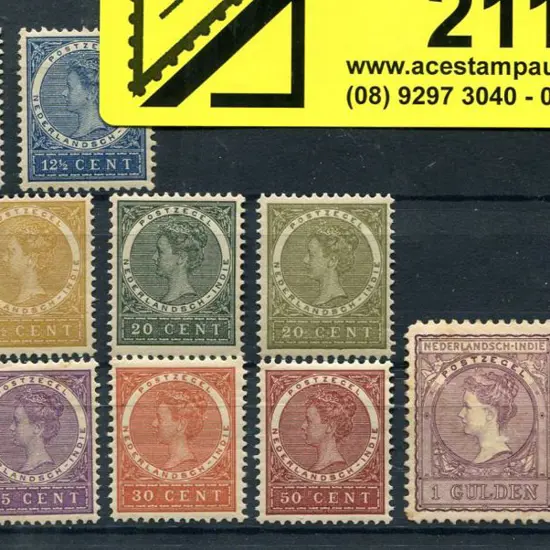 Netherlands Indies 1902/09 10¢ to 2½g Queen ...