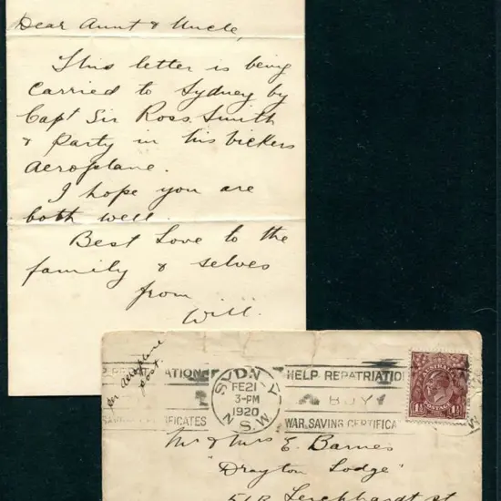 1919 (12th Nov) England to Australia intermediate ...