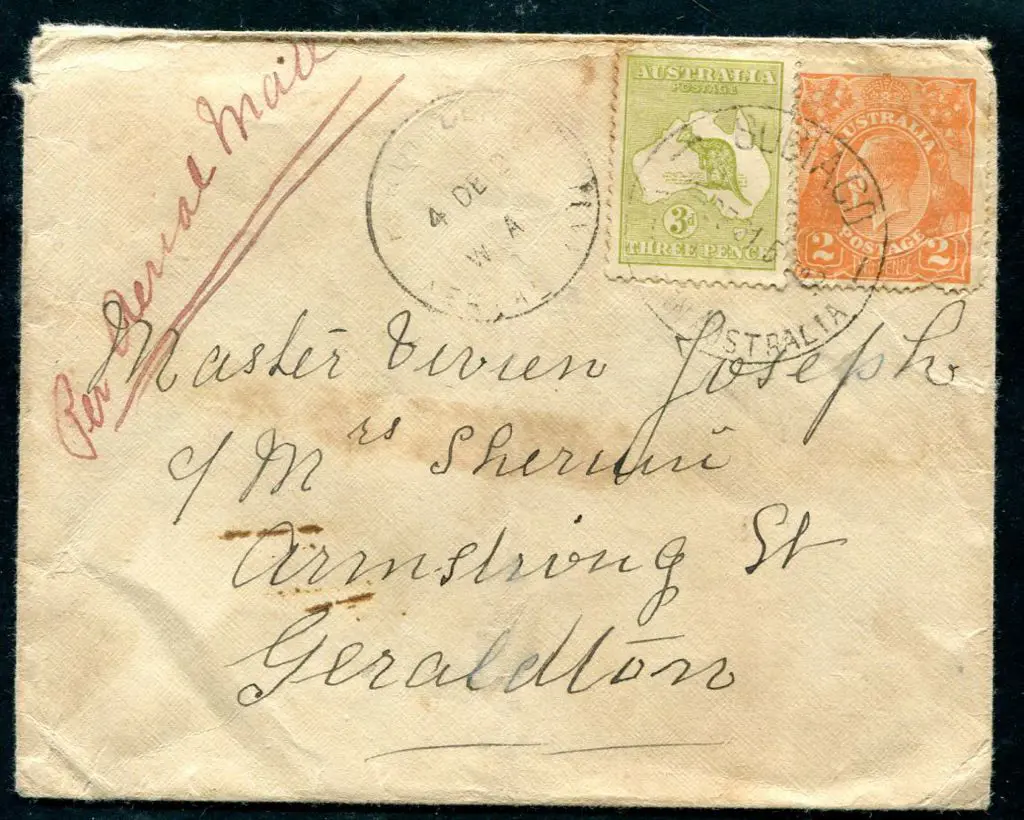 1921 (4th Dec) Perth to Geraldton flown cover by ... Image 1++