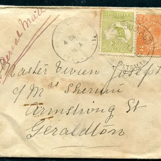 1921 (4th Dec) Perth to Geraldton flown cover by ...