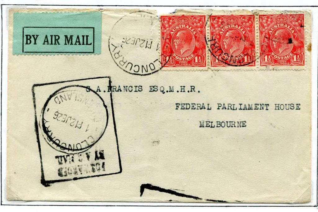1926 (12th June) Cloncurry to Melbourne cover with ... Image 1++