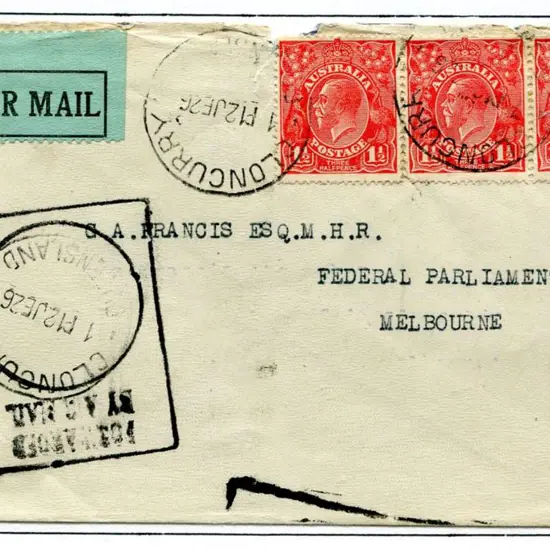 1926 (12th June) Cloncurry to Melbourne cover with ...