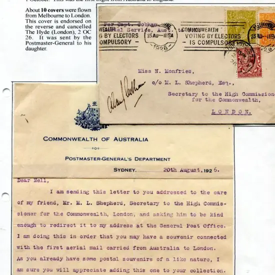 1926 (30th June) Melbourne to London cover with ½d ...