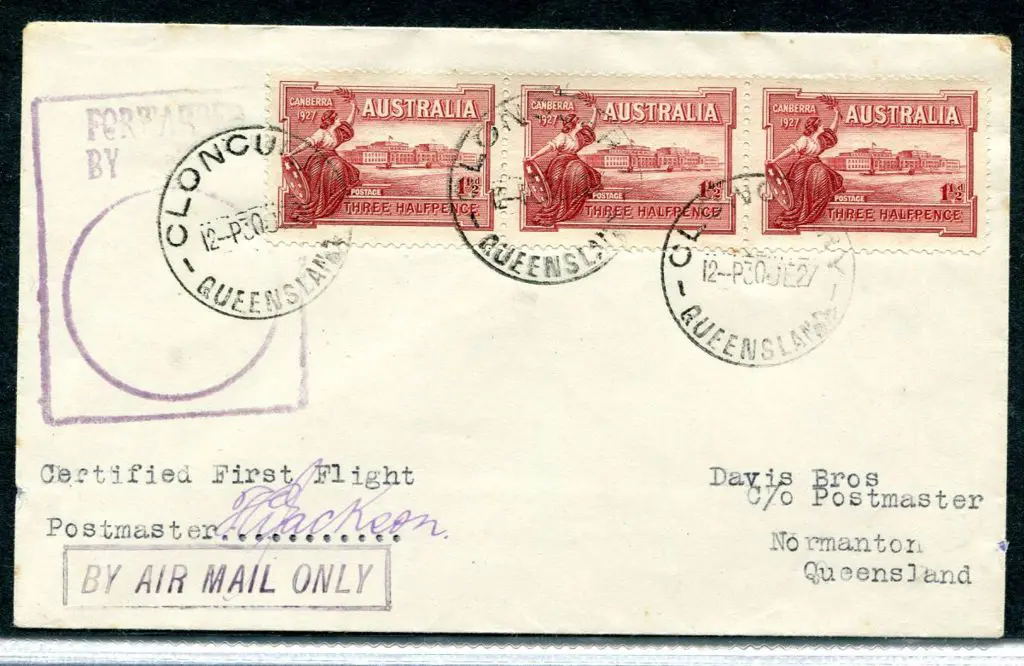 1927 (1st July) Cloncurry to Normanton Davis cover ... Image 1++