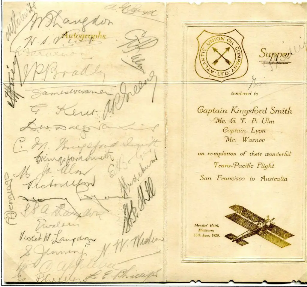 1928 (31st May) USA to Australia menu card for ... Image 1++