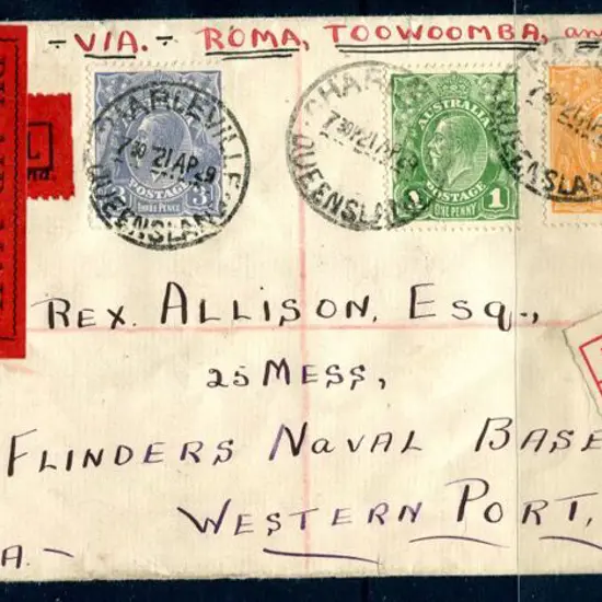 1929 (27th Apr) Brisbane & Charleville vie Roma & ...