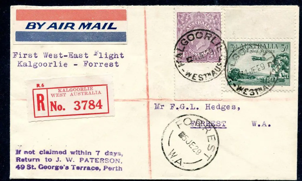 1929 (2nd June) Kalgoorlie to Forrest Registered ... Image 1++