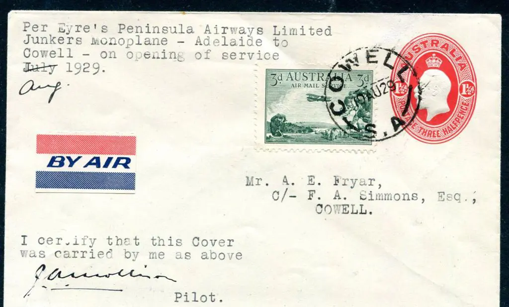 1929 (19th Aug) ditto but Adelaide to Cowell ... Image 1++