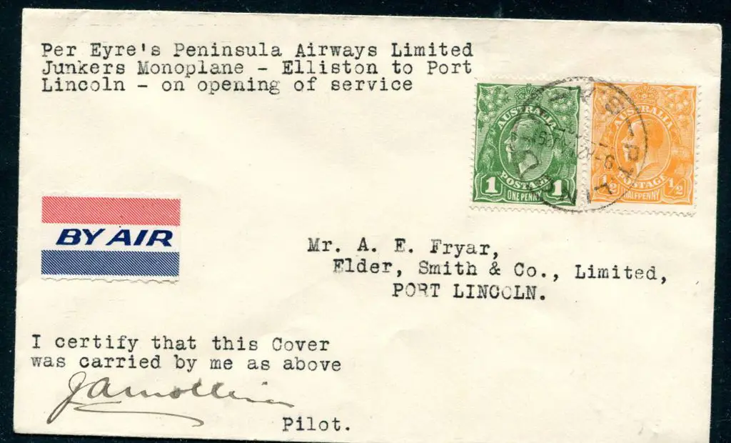 1929 (19th Aug) ditto but Elliston to Port Lincoln ... Image 1++