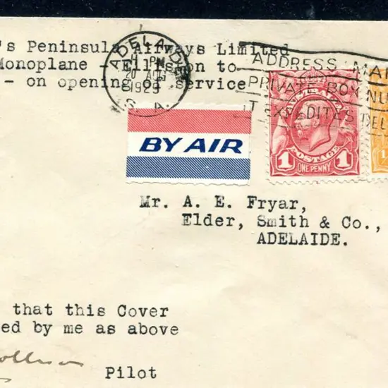 1929 (19th Aug) ditto but Elliston to Adelaide ...