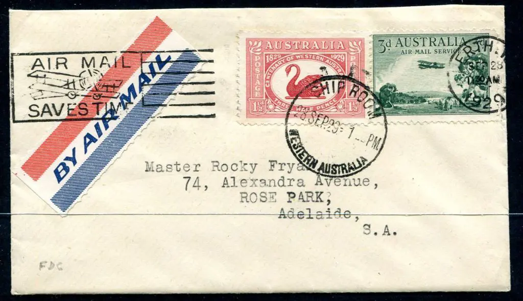 1929 (28th Sept) Perth to Adelaide with 3d airmail ... Image 1++