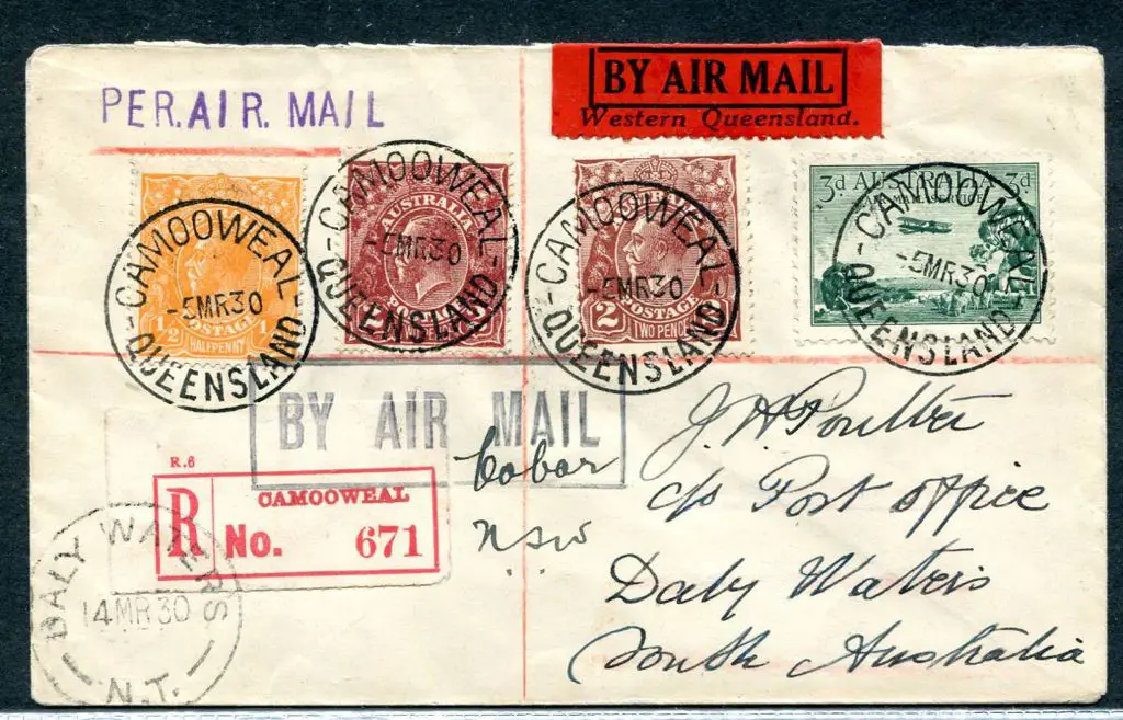1930 (5th Mar) Camooweal to Daly Waters Regd cover ... Image 1++