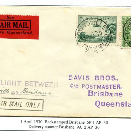 1930 (31st March) Townsville to Brisbane with red ...
