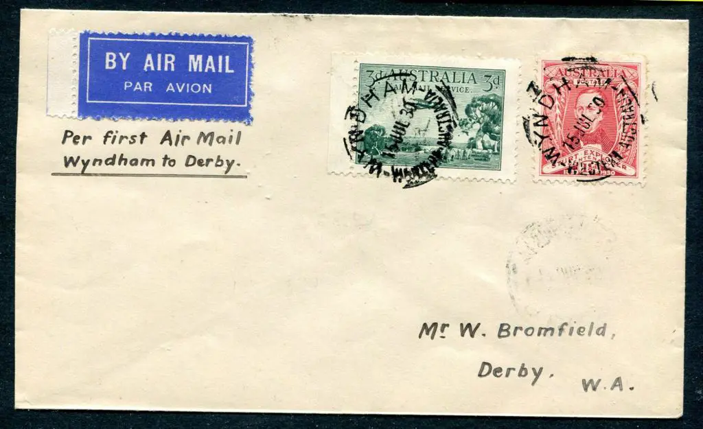 1930 (13th July) Wyndham to Derby with 3d airmail ... Image 1++