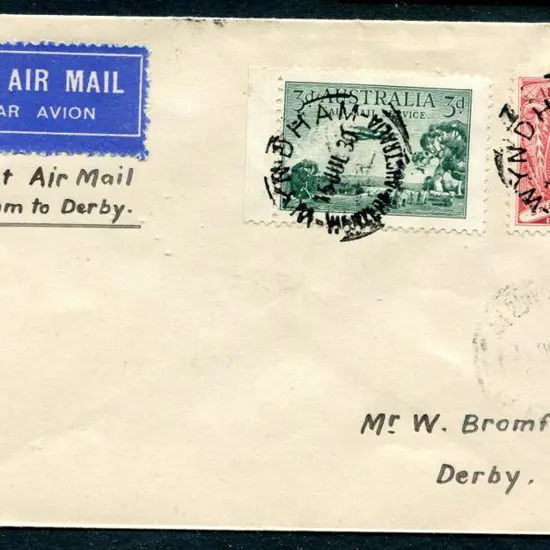 1930 (13th July) Wyndham to Derby with 3d airmail ...