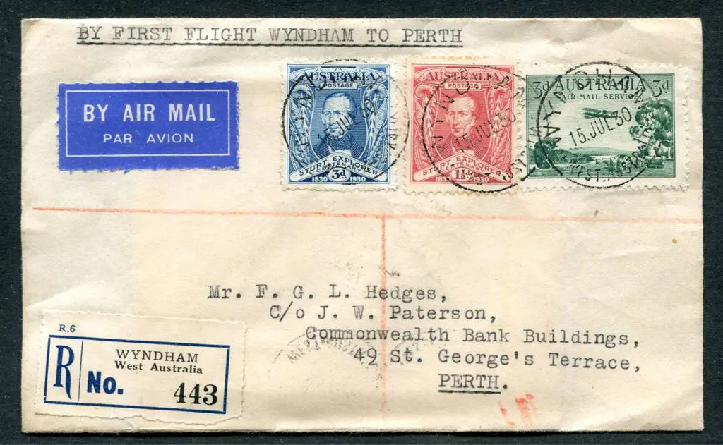 1930 (13th July) Wyndham to Perth with 21 JUL 30 ... Image 1++