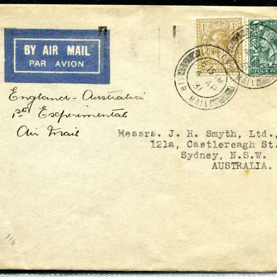 1931 (4th Apr) England to Australia First Official ...