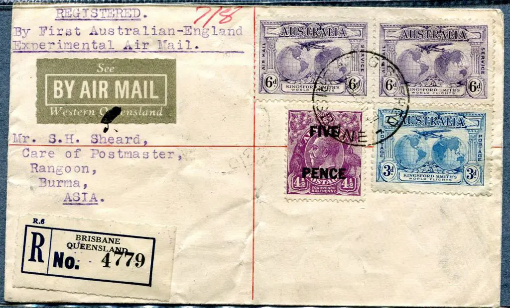 1931 (23rd Apr) Australia to Rangoon Regd with 3d ... Image 1++