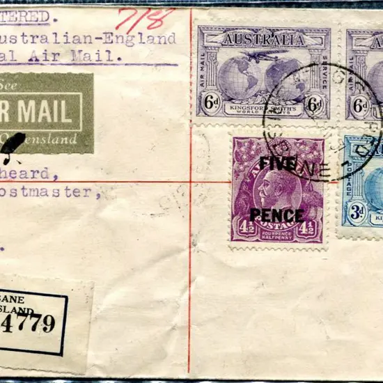 1931 (23rd Apr) Australia to Rangoon Regd with 3d ...