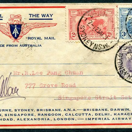 1931 (23rd Apr) Australia to Singapore ...
