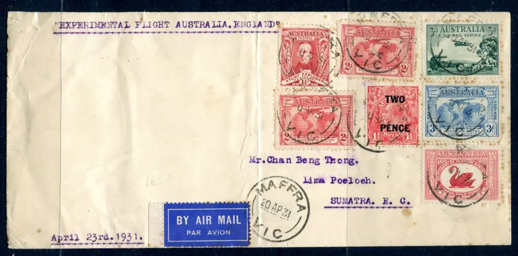 1931 (23rd Apr) Australia to Sumatra intermediate ... Image 1++