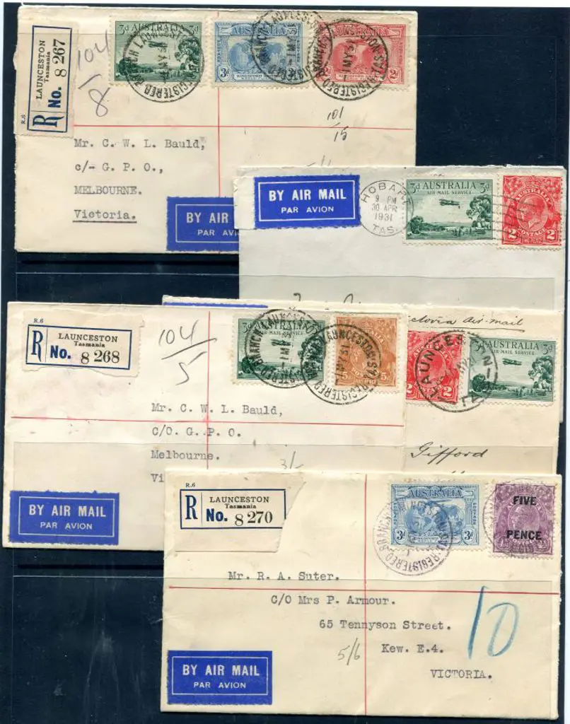 1931 (1st-2nd May) Hobart to Victoria covers with ... Image 1++