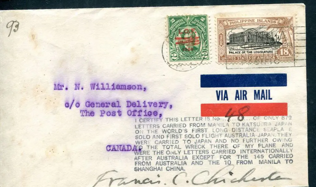 1931 (27th July) Sir Francis Chichester Manila to ... Image 1++