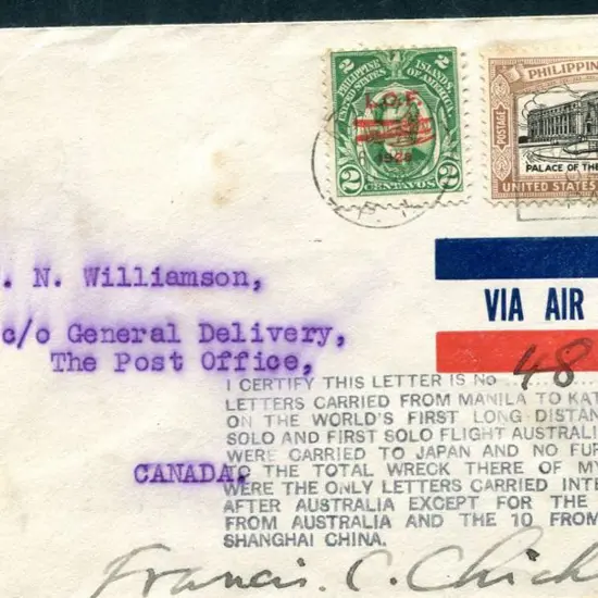 1931 (27th July) Sir Francis Chichester Manila to ...
