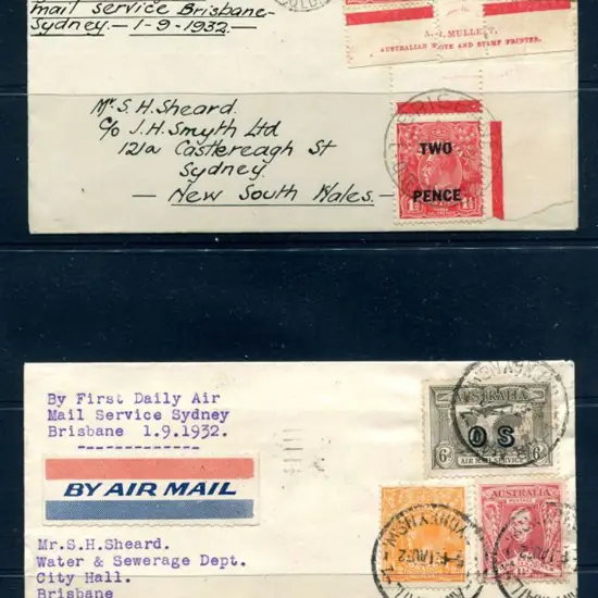 1932 (1st Sept) Brisbane to Sydney & return covers ...