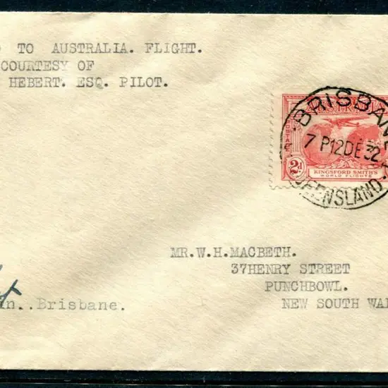 1932 (12th Oct) Darwin to Brisbane intermediate ...
