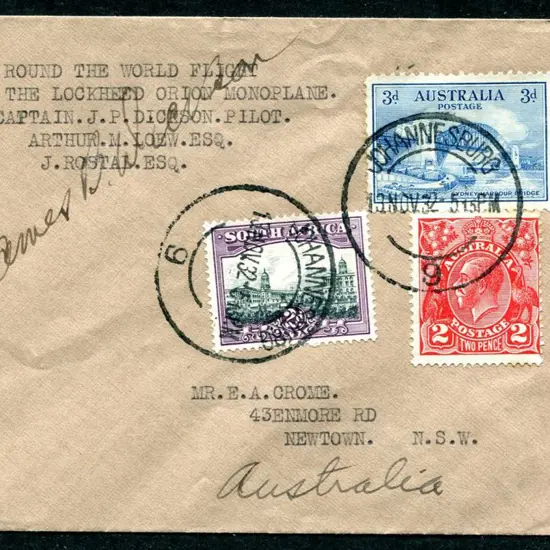 1932 (15th Oct) Australia to South Africa cover ...