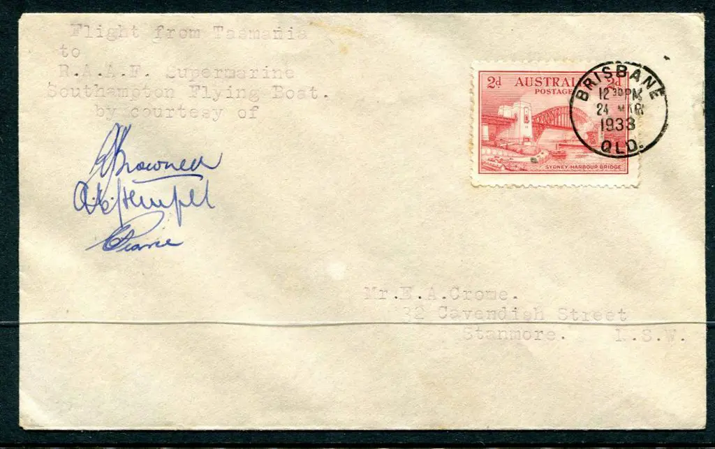 1933 (10th Apr) Hobart to Brisbane cover carried ... Image 1++